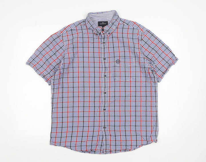 Marks and Spencer Men's Multicoloured Check Short Sleeve Cotton Button-Up Shirt M 38-40"