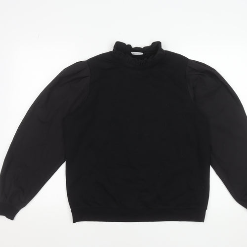 Vila Women Black Long Sleeve Ruffle Neck Pullover Sweatshirt Size M