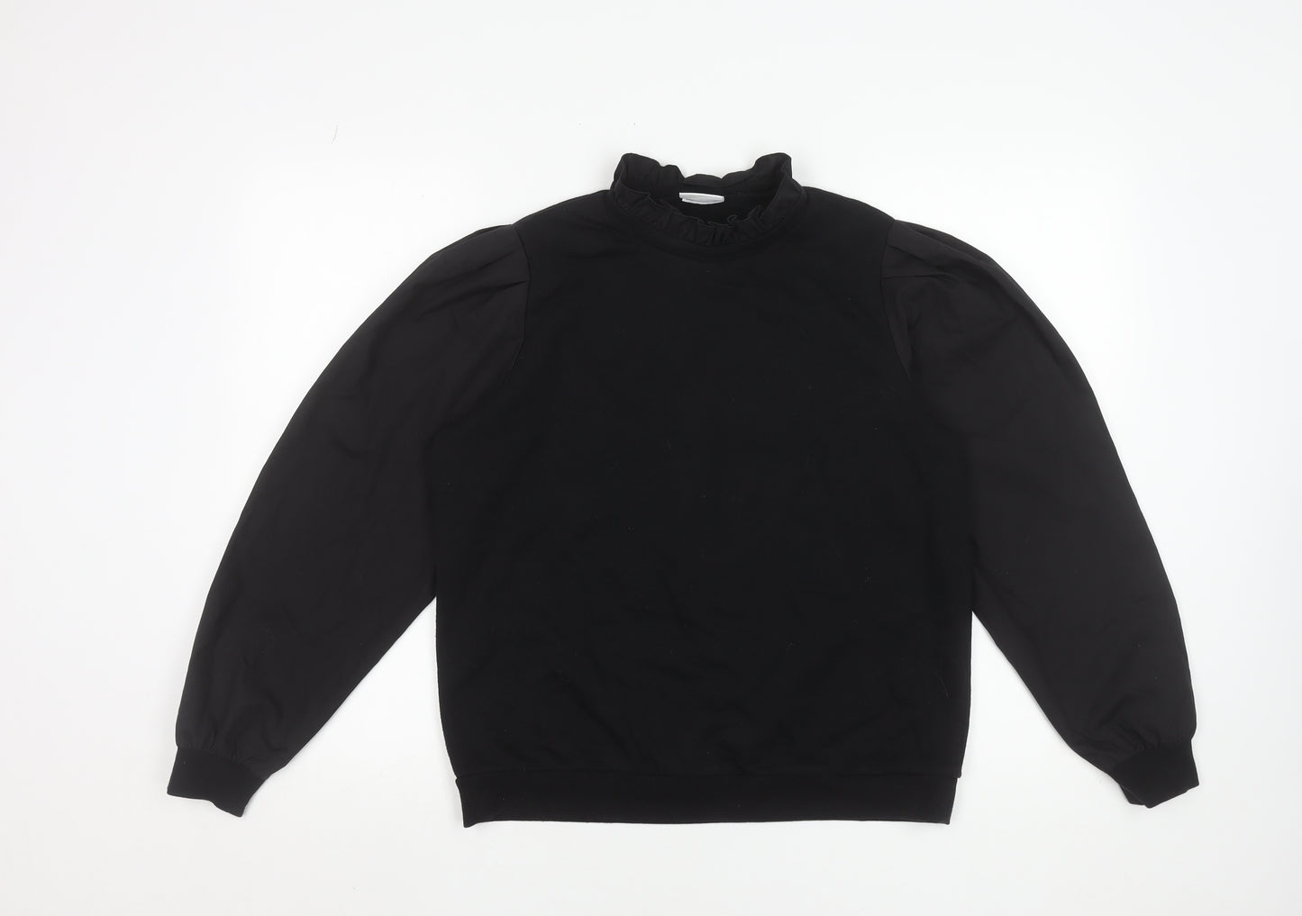 Vila Women Black Long Sleeve Ruffle Neck Pullover Sweatshirt Size M