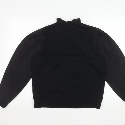 Vila Women Black Long Sleeve Ruffle Neck Pullover Sweatshirt Size M