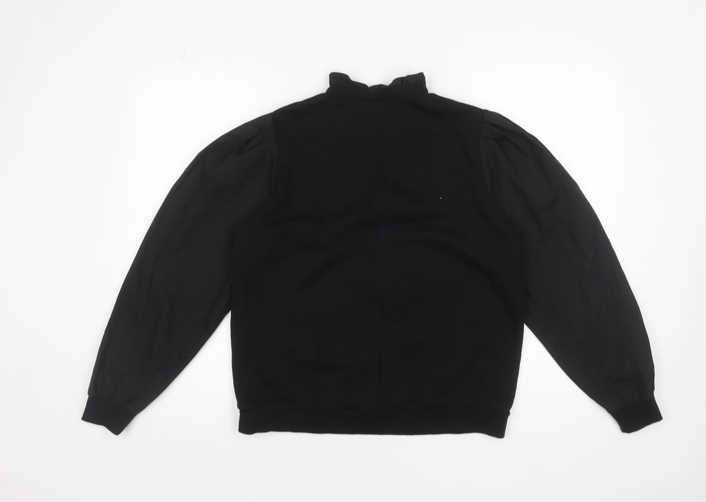 Vila Women Black Long Sleeve Ruffle Neck Pullover Sweatshirt Size M