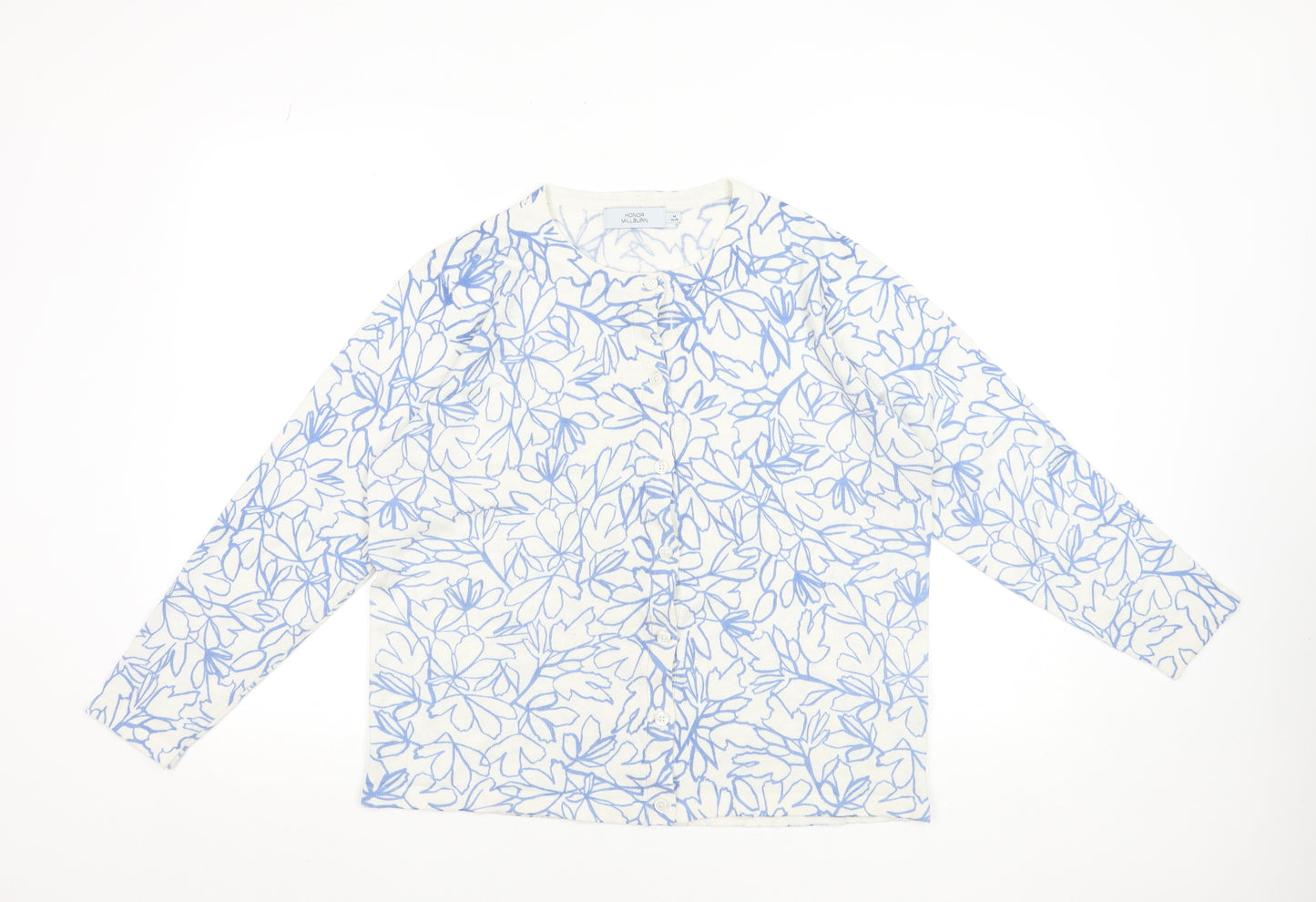 Honor Millburn Womens Blue Floral Knit Cardigan Size M 14-16