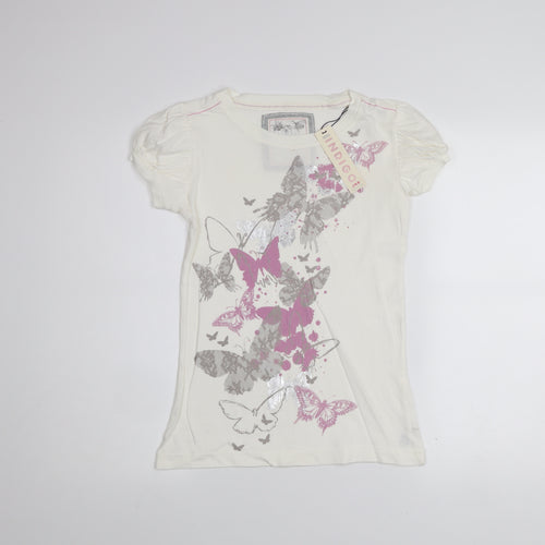 Marks and Spencer Women Ivory Butterfly T-Shirt Short Sleeve 100% Cotton Indigo JNR