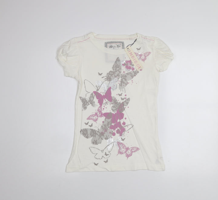 Marks and Spencer Women Ivory Butterfly T-Shirt Short Sleeve 100% Cotton Indigo JNR