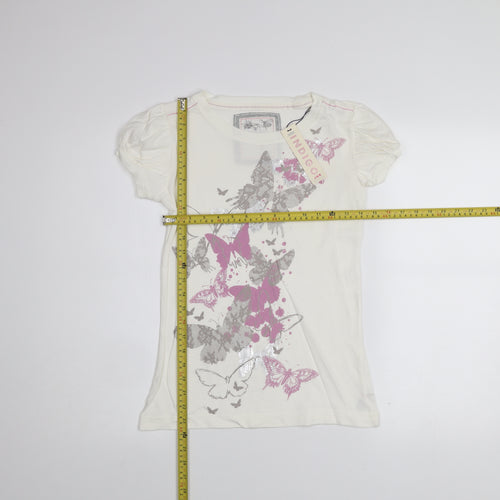 Marks and Spencer Women Ivory Butterfly T-Shirt Short Sleeve 100% Cotton Indigo JNR