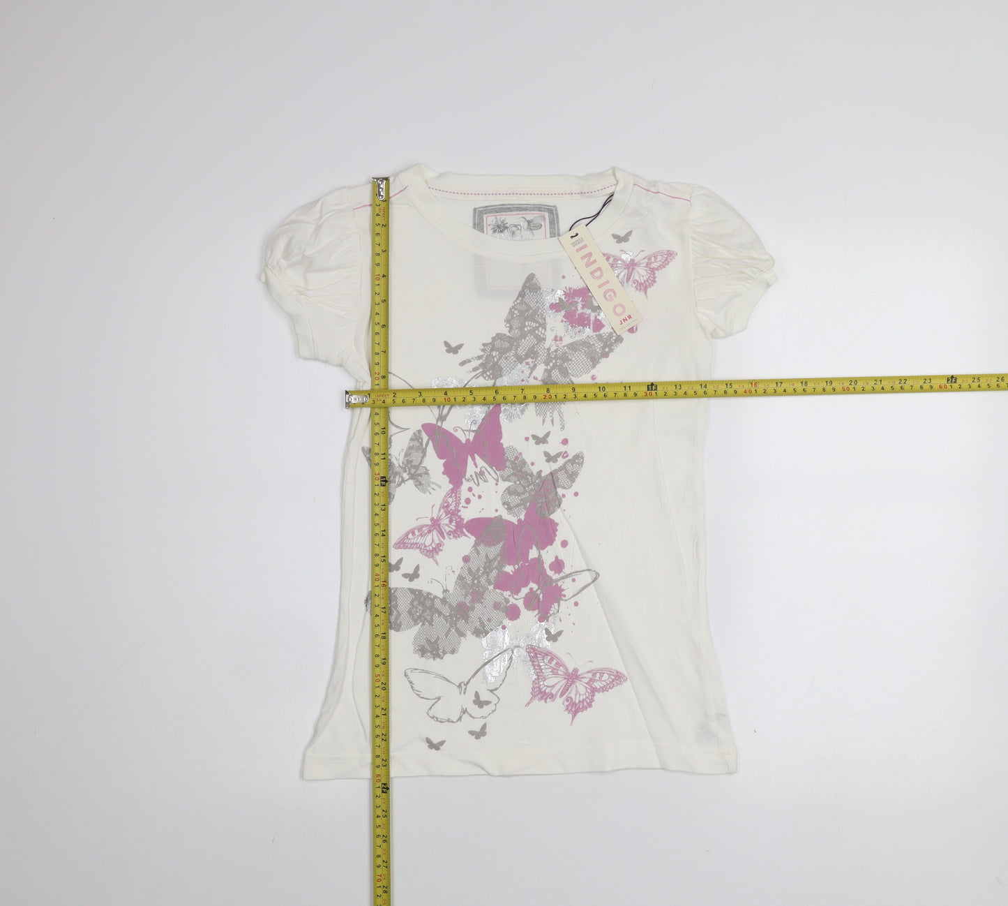 Marks and Spencer Women Ivory Butterfly T-Shirt Short Sleeve 100% Cotton Indigo JNR