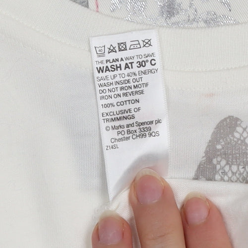 Marks and Spencer Women Ivory Butterfly T-Shirt Short Sleeve 100% Cotton Indigo JNR