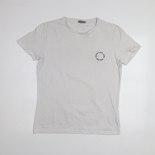 Calvin Klein Jeans White Crew Neck Cotton T-Shirt Men L Regular Fit