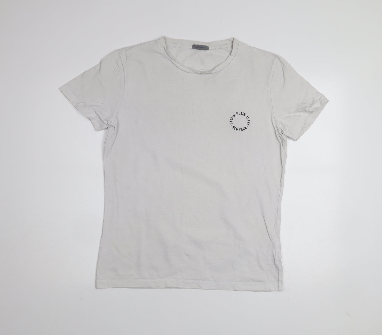 Calvin Klein Jeans White Crew Neck Cotton T-Shirt Men L Regular Fit