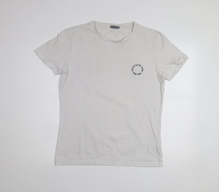 Calvin Klein Jeans White Crew Neck Cotton T-Shirt Men L Regular Fit