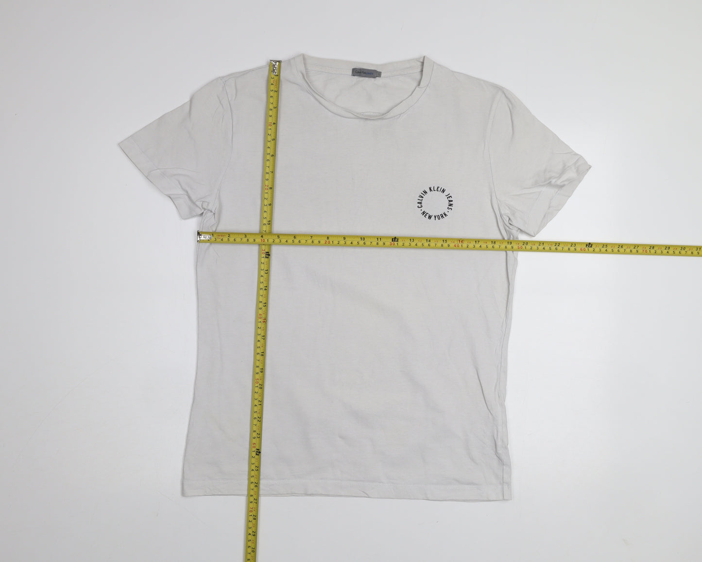 Calvin Klein Jeans White Crew Neck Cotton T-Shirt Men L Regular Fit