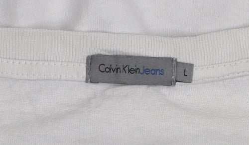 Calvin Klein Jeans White Crew Neck Cotton T-Shirt Men L Regular Fit