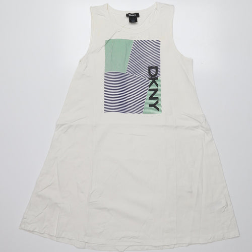 DKNY Women's White XS Sleeveless Tank Dress Casual Cotton Blend