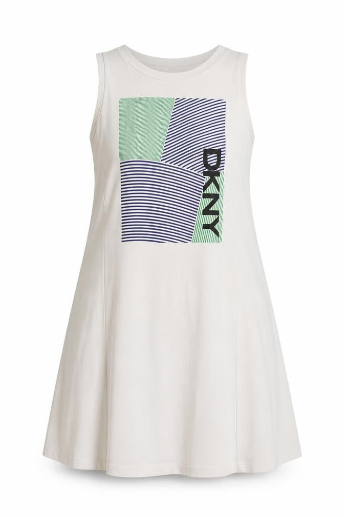 DKNY Women's White XS Sleeveless Tank Dress Casual Cotton Blend