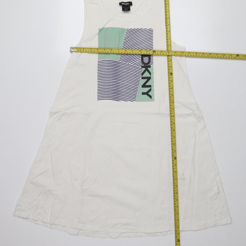 DKNY Women's White XS Sleeveless Tank Dress Casual Cotton Blend