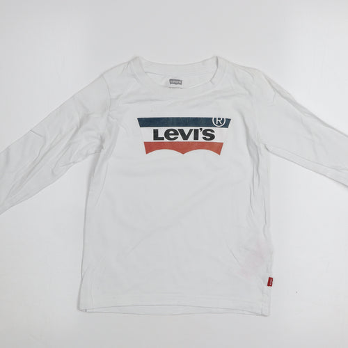 Levi's Boys White Long Sleeve Logo Cotton T-Shirt 6 Years