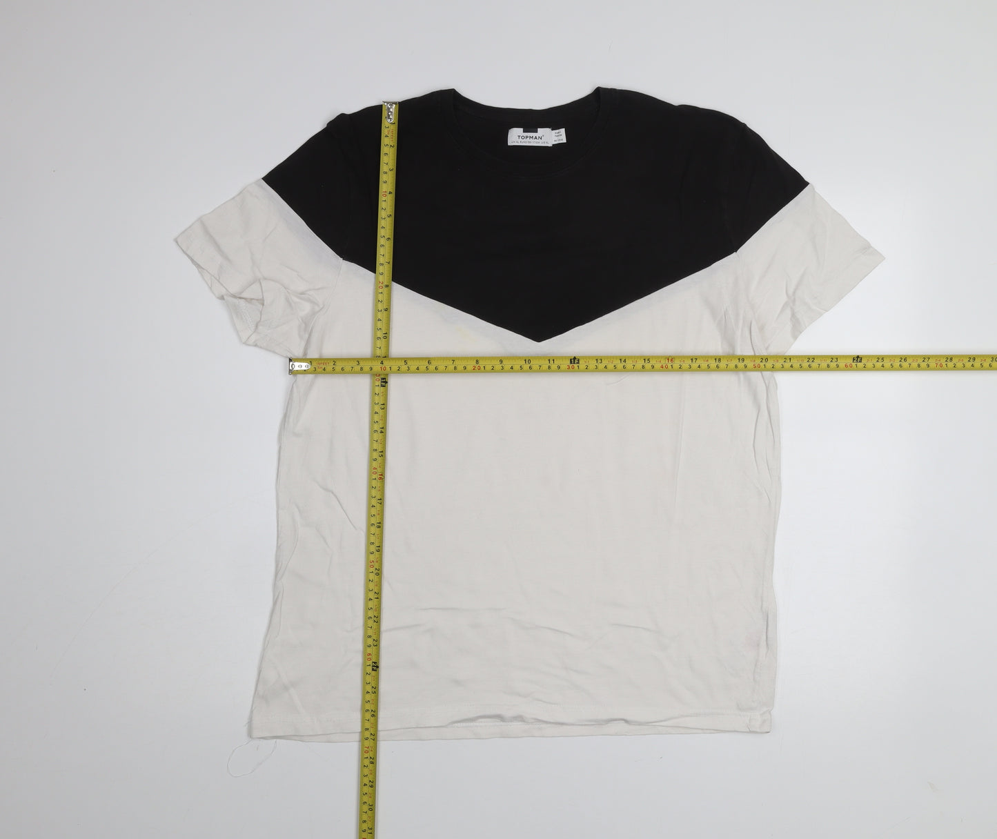 Topman Men's Black & White Colourblock T-Shirt XL Cotton Crew Neck