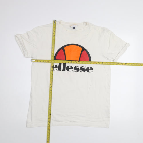 Ellesse Women's White Logo T-Shirt UK 6 Short Sleeve Cotton Top