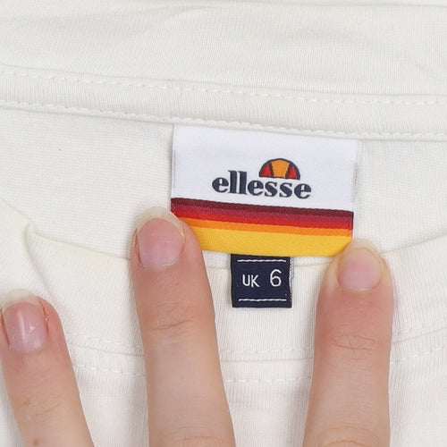 Ellesse Women's White Logo T-Shirt UK 6 Short Sleeve Cotton Top