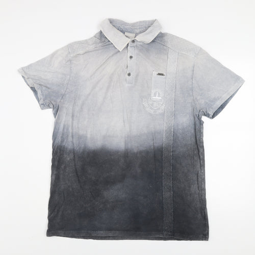 Diesel Men's Grey 3XL Acid Wash Short Sleeve Polo Shirt