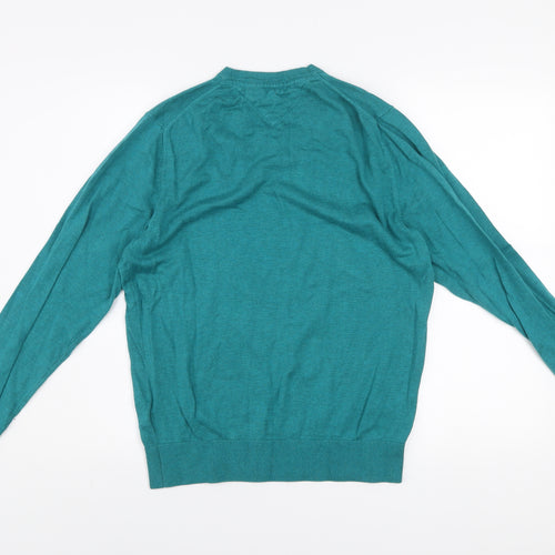 Tommy Hilfiger Men's Green Cotton Silk V-Neck Jumper M