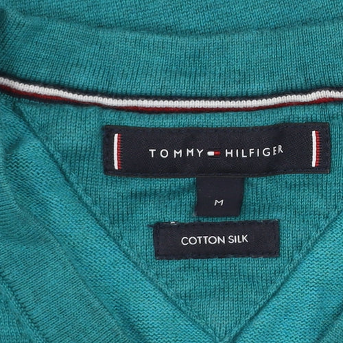 Tommy Hilfiger Men's Green Cotton Silk V-Neck Jumper M