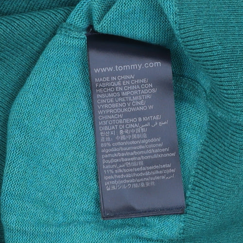 Tommy Hilfiger Men's Green Cotton Silk V-Neck Jumper M