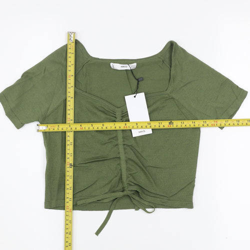 Mango Women's Green Cropped Ruched Knit Top Size S