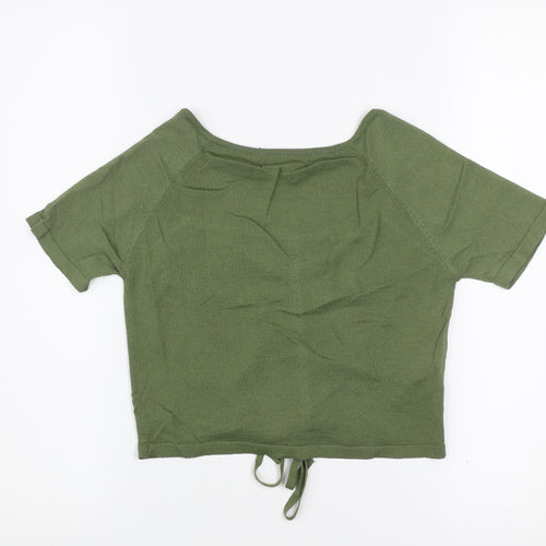 Mango Women's Green Cropped Ruched Knit Top Size S