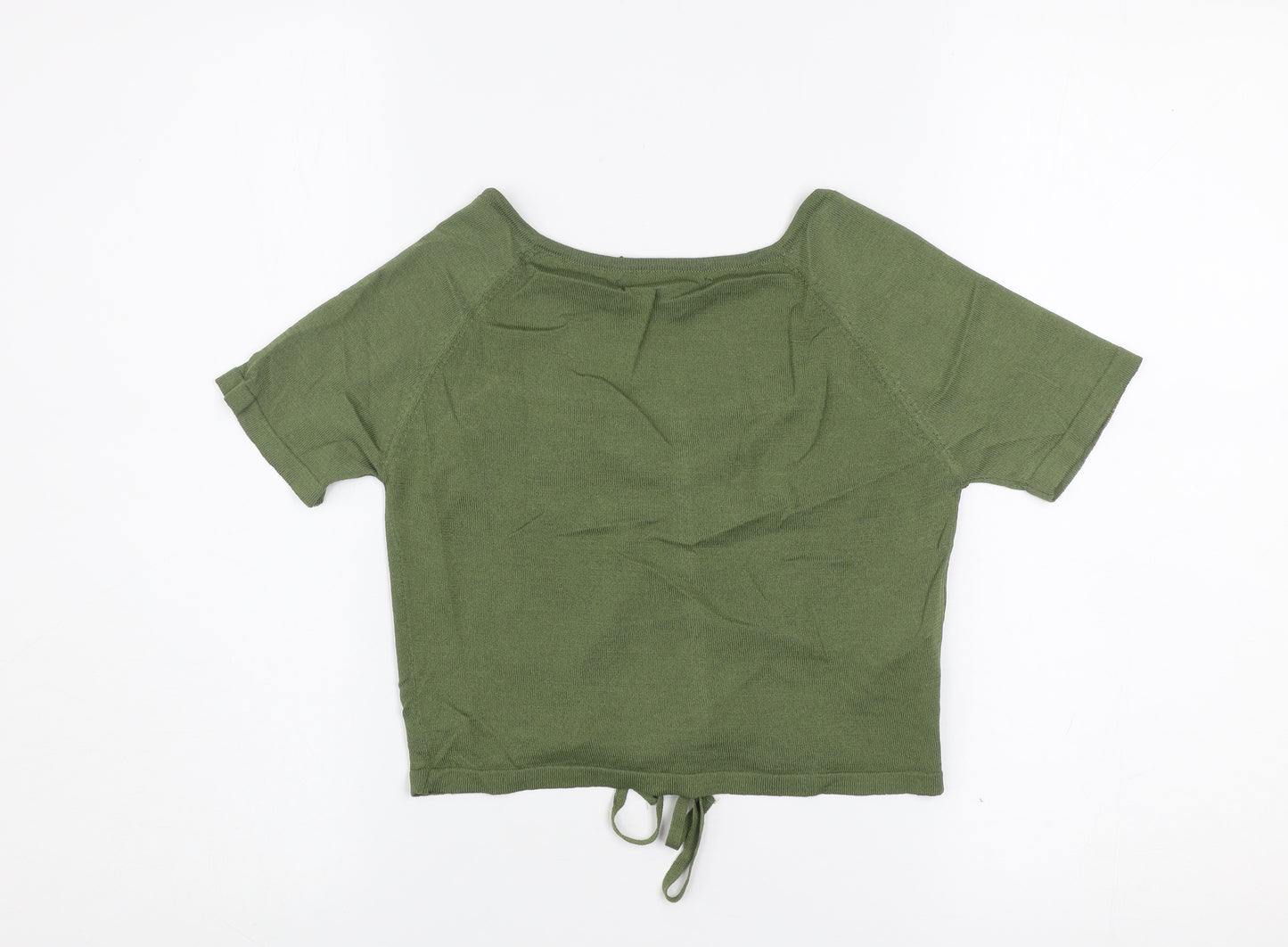 Mango Women's Green Cropped Ruched Knit Top Size S