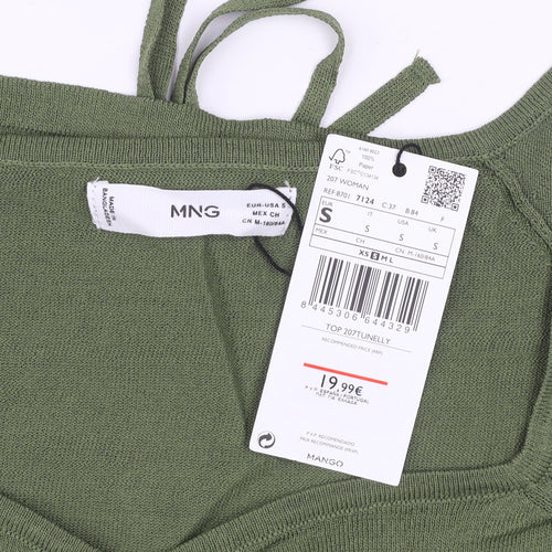 Mango Women's Green Cropped Ruched Knit Top Size S