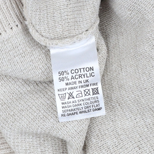 Fox Land Men's Beige V-Neck Cotton Blend Jumper M Classic Knitwear