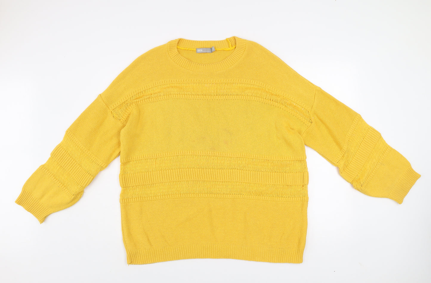 ASOS Women Yellow Knit Jumper UK 10 Crew Neck Relaxed Fit