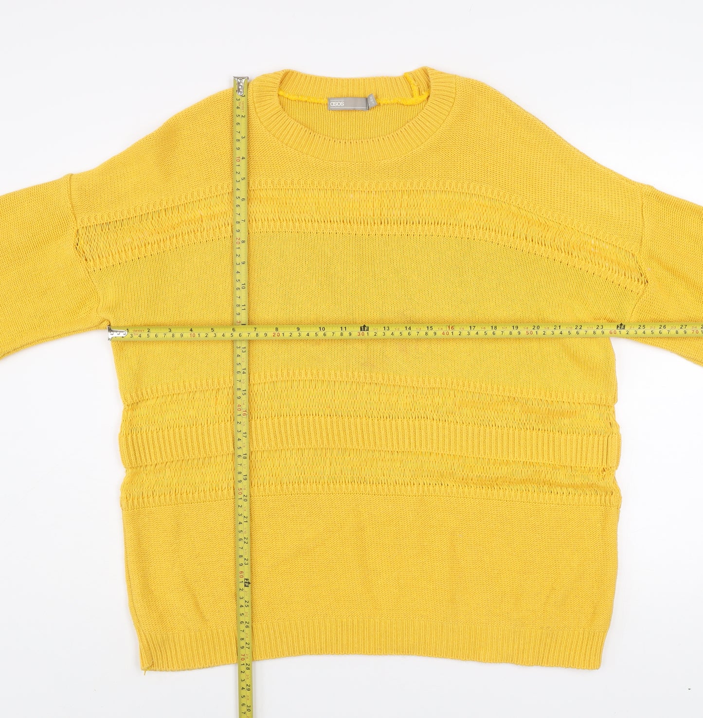 ASOS Women Yellow Knit Jumper UK 10 Crew Neck Relaxed Fit