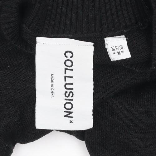 COLLUSION Women's Black Mock Neck Knit Jumper Size 8