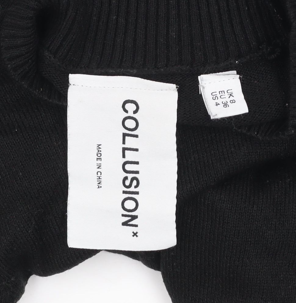 COLLUSION Women's Black Mock Neck Knit Jumper Size 8