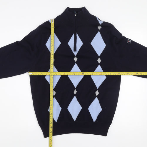 Cutter & Buck Men's Blue Argyle 1/2 Zip Wool Blend Jumper M