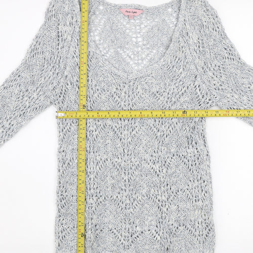 Phase Eight Women's Grey Open-Knit V-Neck Long Sleeve Jumper Size 12