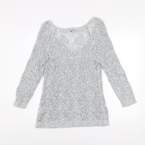 Phase Eight Women's Grey Open-Knit V-Neck Long Sleeve Jumper Size 12