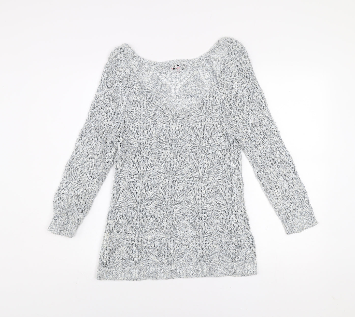 Phase Eight Women's Grey Open-Knit V-Neck Long Sleeve Jumper Size 12