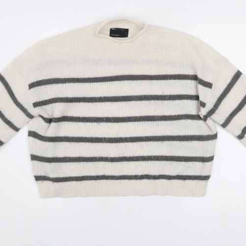 ASOS DESIGN Women’s White Grey Striped Pullover Jumper Size S Knit