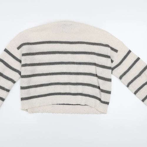 ASOS DESIGN Women’s White Grey Striped Pullover Jumper Size S Knit