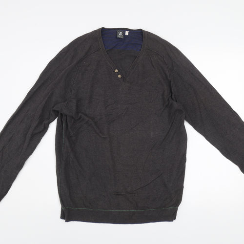White Stuff Men’s Brown Linen Cotton Henley Jumper Size S