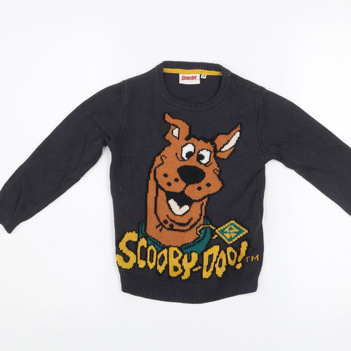Scooby-Doo Boys Black Jumper 4-5 Years Cotton Knit Crew Neck Cartoon Print