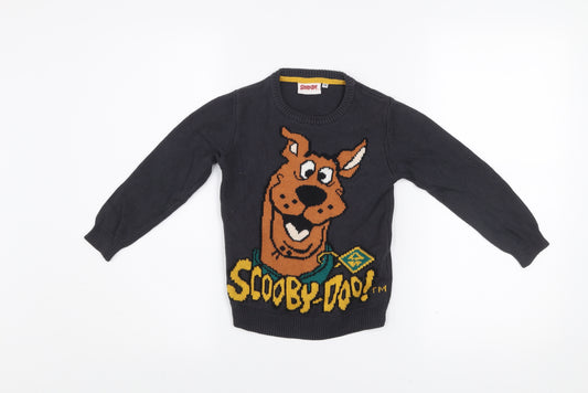 Scooby-Doo Boys Black Jumper 4-5 Years Cotton Knit Crew Neck Cartoon Print