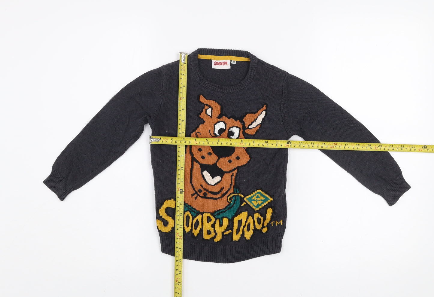 Scooby-Doo Boys Black Jumper 4-5 Years Cotton Knit Crew Neck Cartoon Print