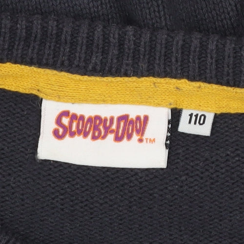 Scooby-Doo Boys Black Jumper 4-5 Years Cotton Knit Crew Neck Cartoon Print