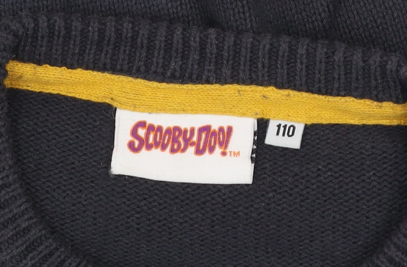 Scooby-Doo Boys Black Jumper 4-5 Years Cotton Knit Crew Neck Cartoon Print