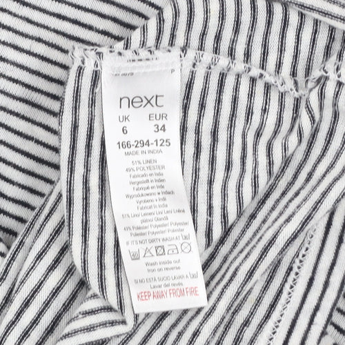 Next Women's Black Striped Linen Blend Long Sleeve V-Neck Top Size 6