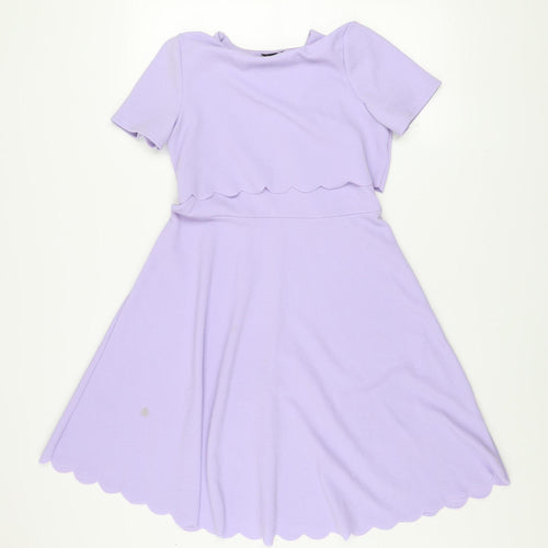 Boohoo Women’s Purple A-Line Short Sleeve Scallop Hem Dress Size 8